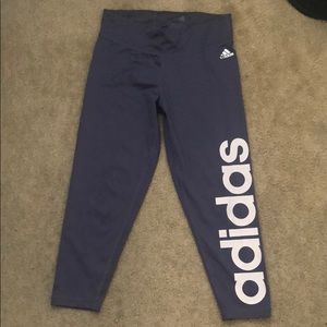 Purple adidas cropped leggings with pink accent